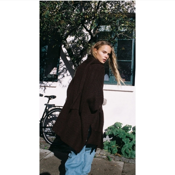 ZARA Cardigan Coat Cape Scarf Brown size S and M - Picture 14 of 16